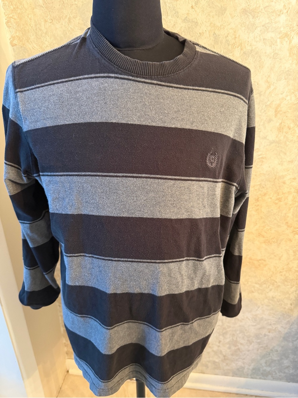 Chaps Men's Striped Crewneck Sweater in Black and Gray